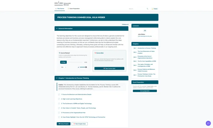 Course page in the University template